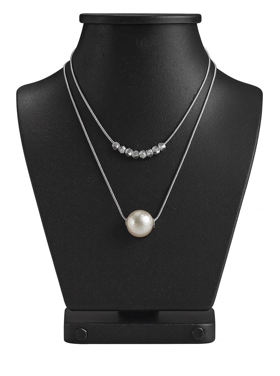 گردنبد دو لایه مکعبی مرواریدی 925