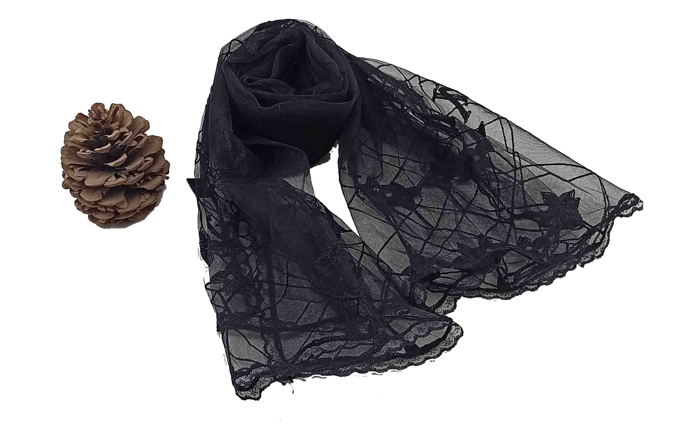 شال زنانه مدل حریر گلدار مجلسی 23 - مشکی