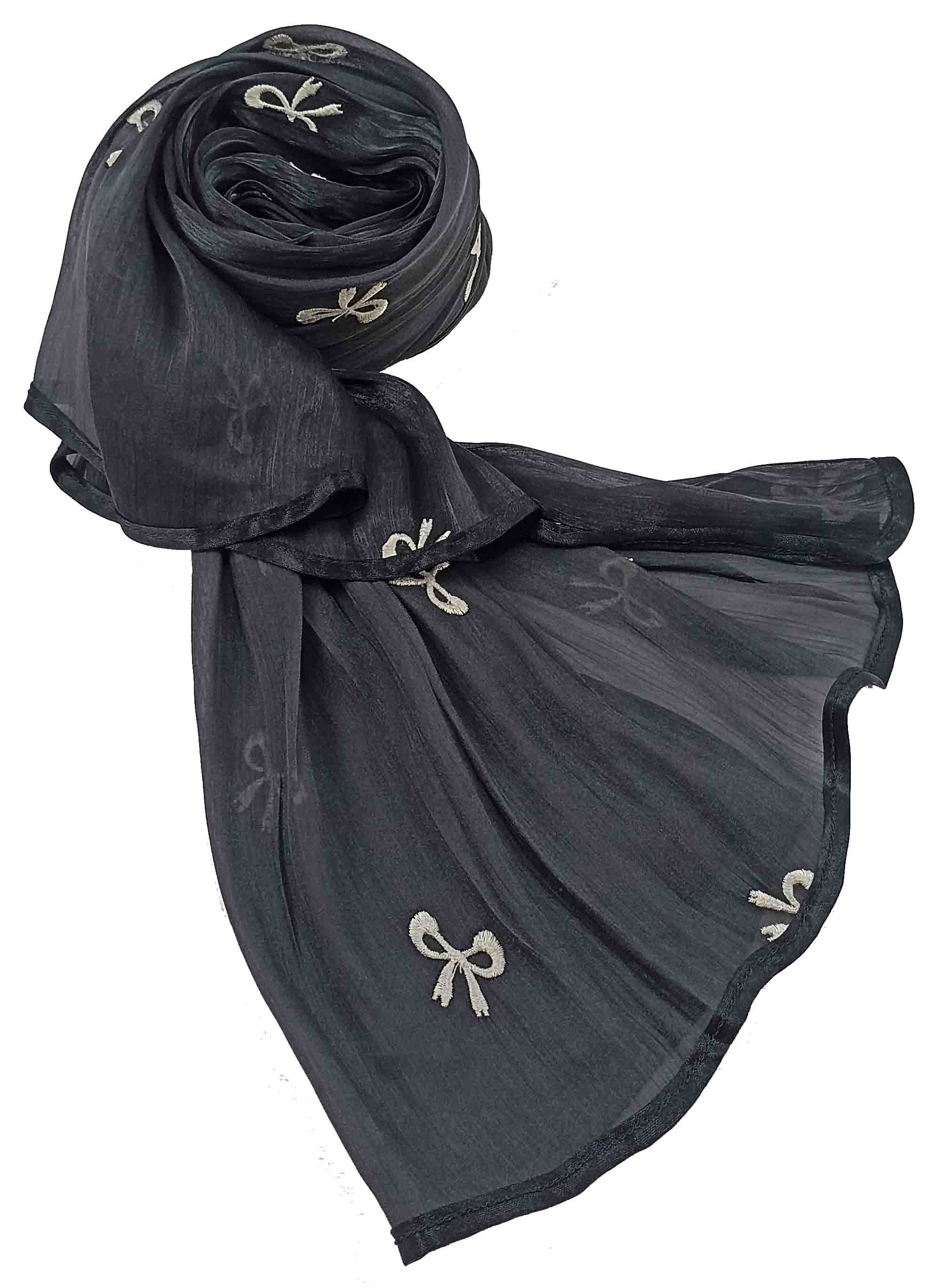 شال زنانه مدل حریر گلدار مجلسی 20 - مشکی