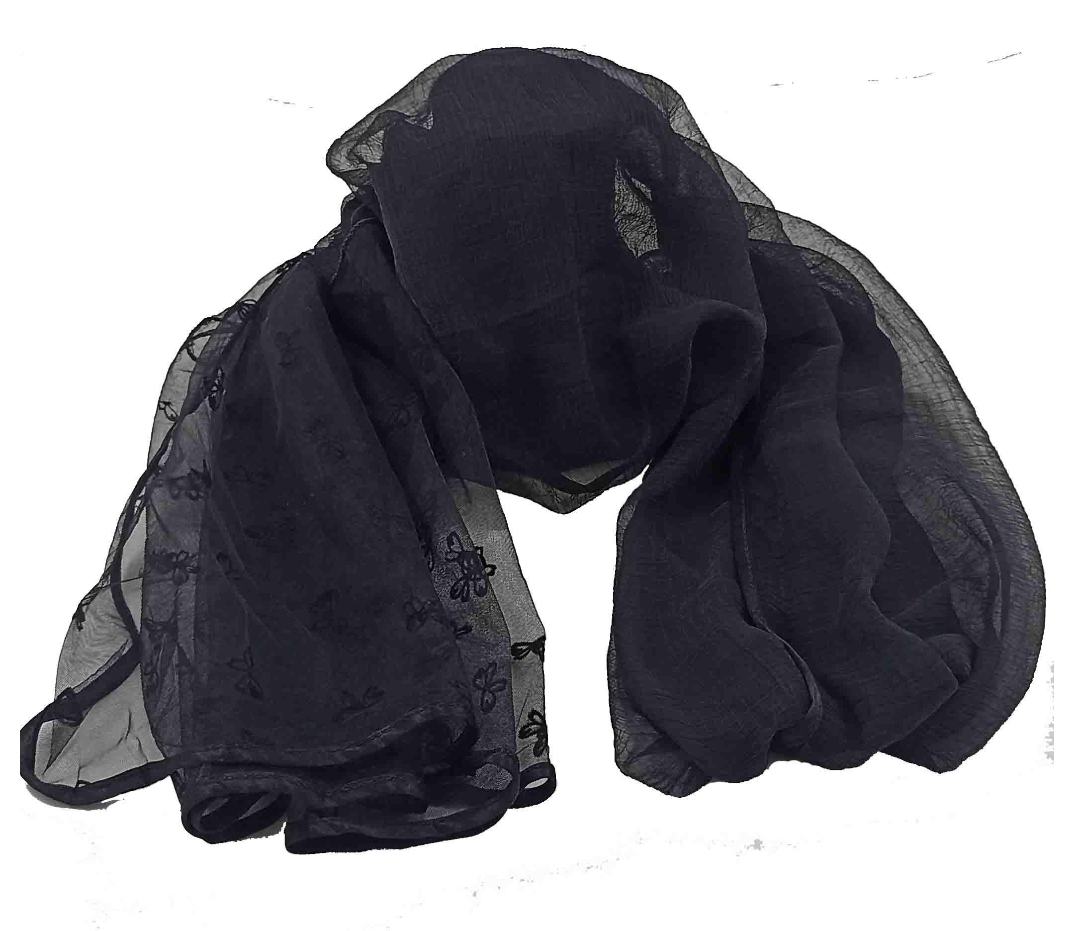 شال زنانه مدل حریر گلدار مجلسی 31 - مشکی