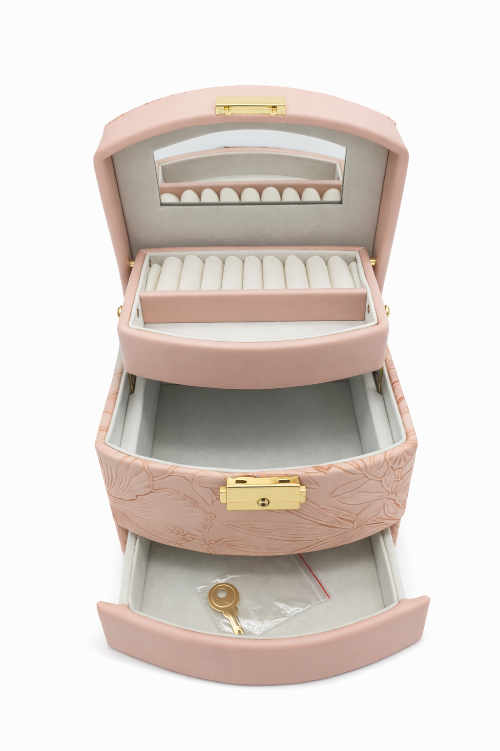 جعبه جواهرات مدل گل برجسته کد M030 - سفید - تصویر 1 جعبه جواهرات مدل گل برجسته کد M030 - سفید - تصویر 1