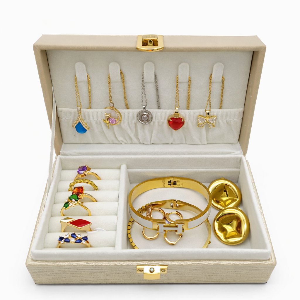 جعبه جواهرات چرمی لوکس کد F116 - کرم - تصویر 3 جعبه جواهرات چرمی لوکس کد F116 - کرم - تصویر 3