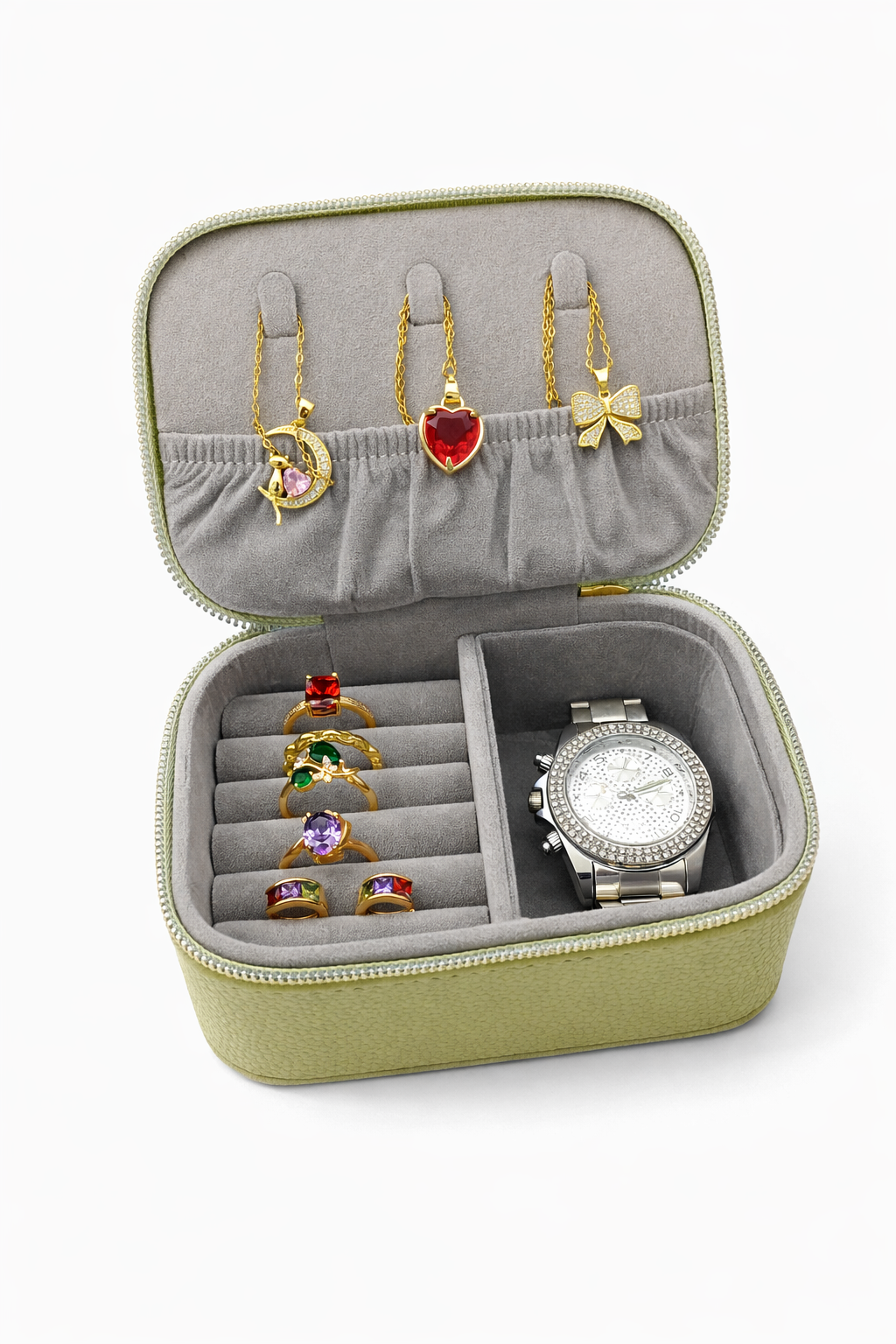 جعبه جواهرات چرمی زیپ دار مدل کلاسیک کد A662 - قهوه ای - تصویر 3