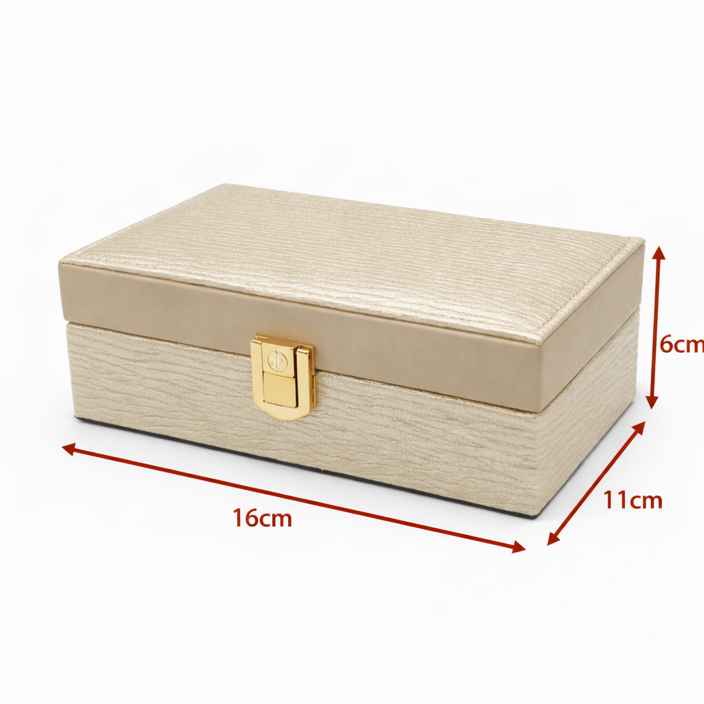 جعبه جواهرات چرمی لوکس کد F116 - کرم - تصویر 2 جعبه جواهرات چرمی لوکس کد F116 - کرم - تصویر 2