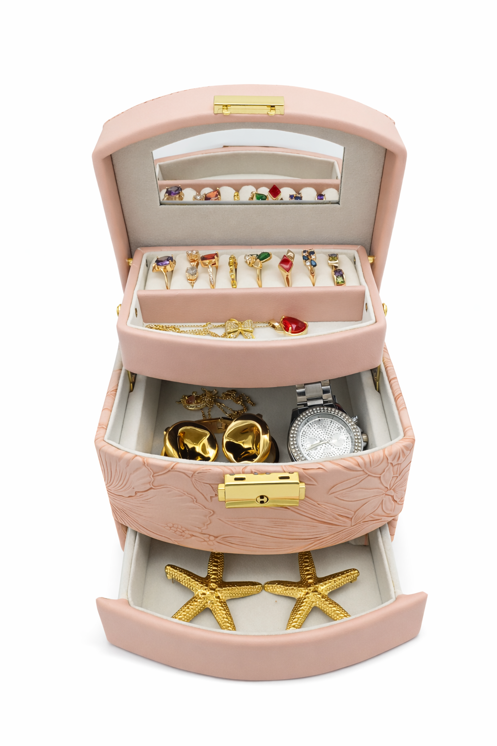 جعبه جواهرات مدل گل برجسته کد M030 - سفید - تصویر 2 جعبه جواهرات مدل گل برجسته کد M030 - سفید - تصویر 2