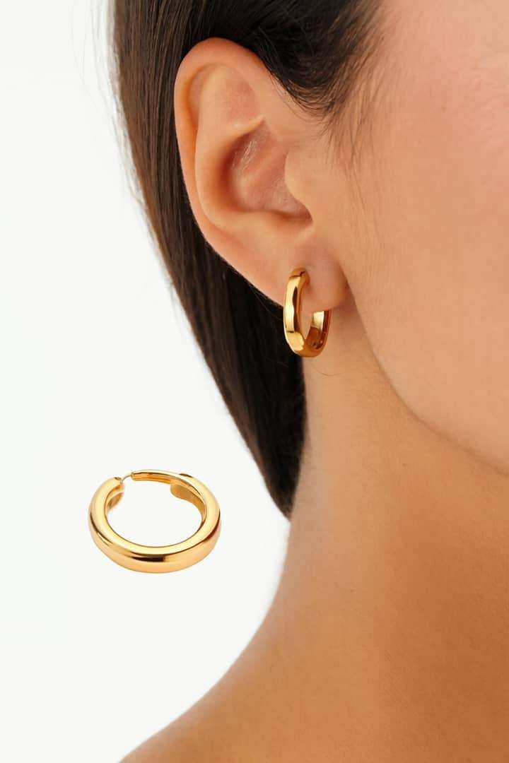 گوشواره طلایی ساده برند سی ام 3980 - مدل 1 - تصویر 2